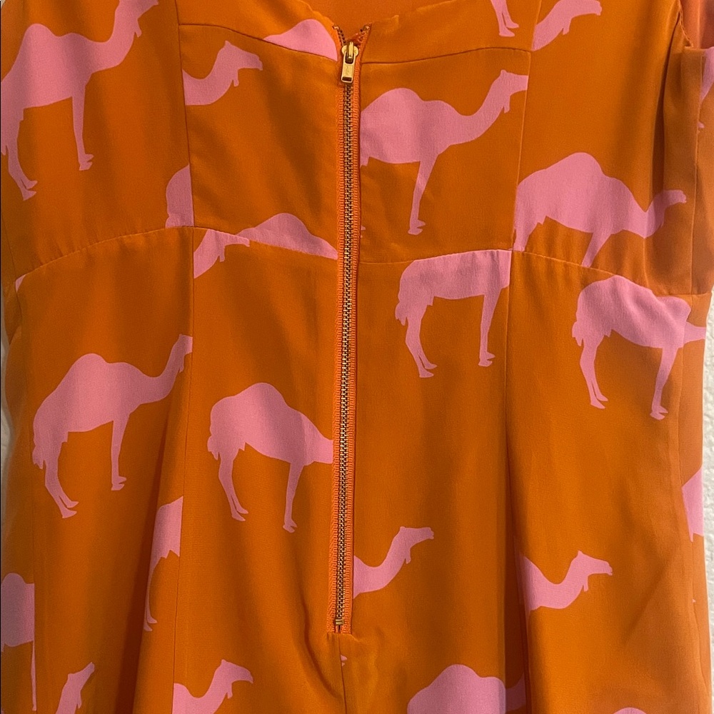 Charlotte Taylor 100% Silk Orange Dress with Pink Camel Print - Picture 13 of 17